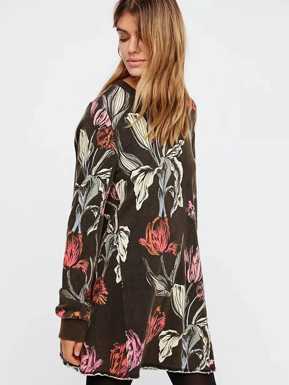 Free People O Whata Printed Floral Tunic Dress Oversized Boho Medium